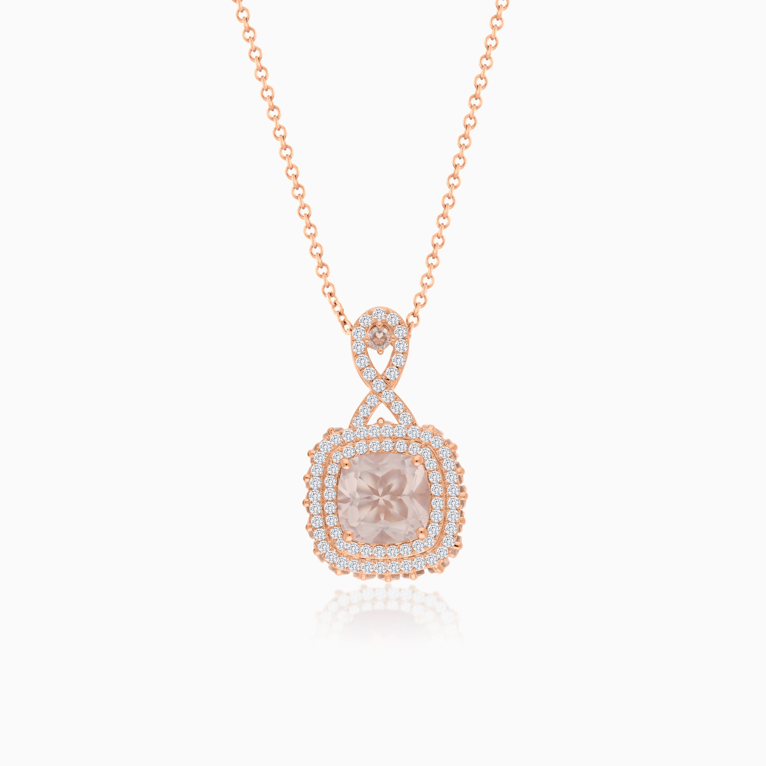 18k Rose Gold Necklace adorned with Natural Diamond and Rose Quartz | Vida Collection