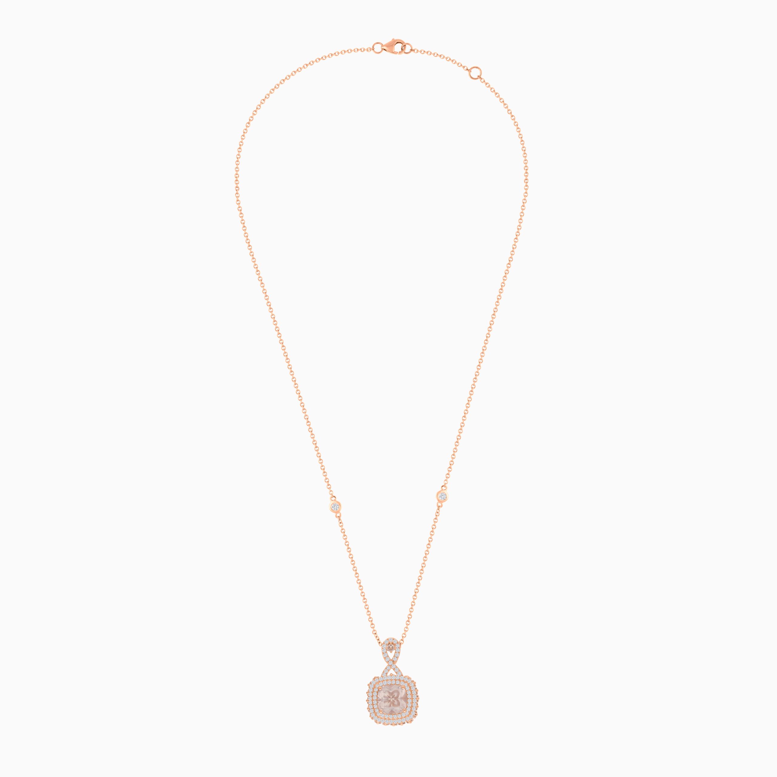 18k Rose Gold Necklace adorned with Natural Diamond and Rose Quartz | Vida Collection - Image 3
