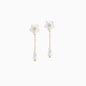18k Gold Floral Drop Earrings with Mother of Pearl | Worood Collection