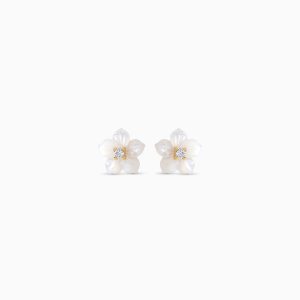18k Gold Earrings Adorned with White Mother of Pearl Flower | Worood Collection