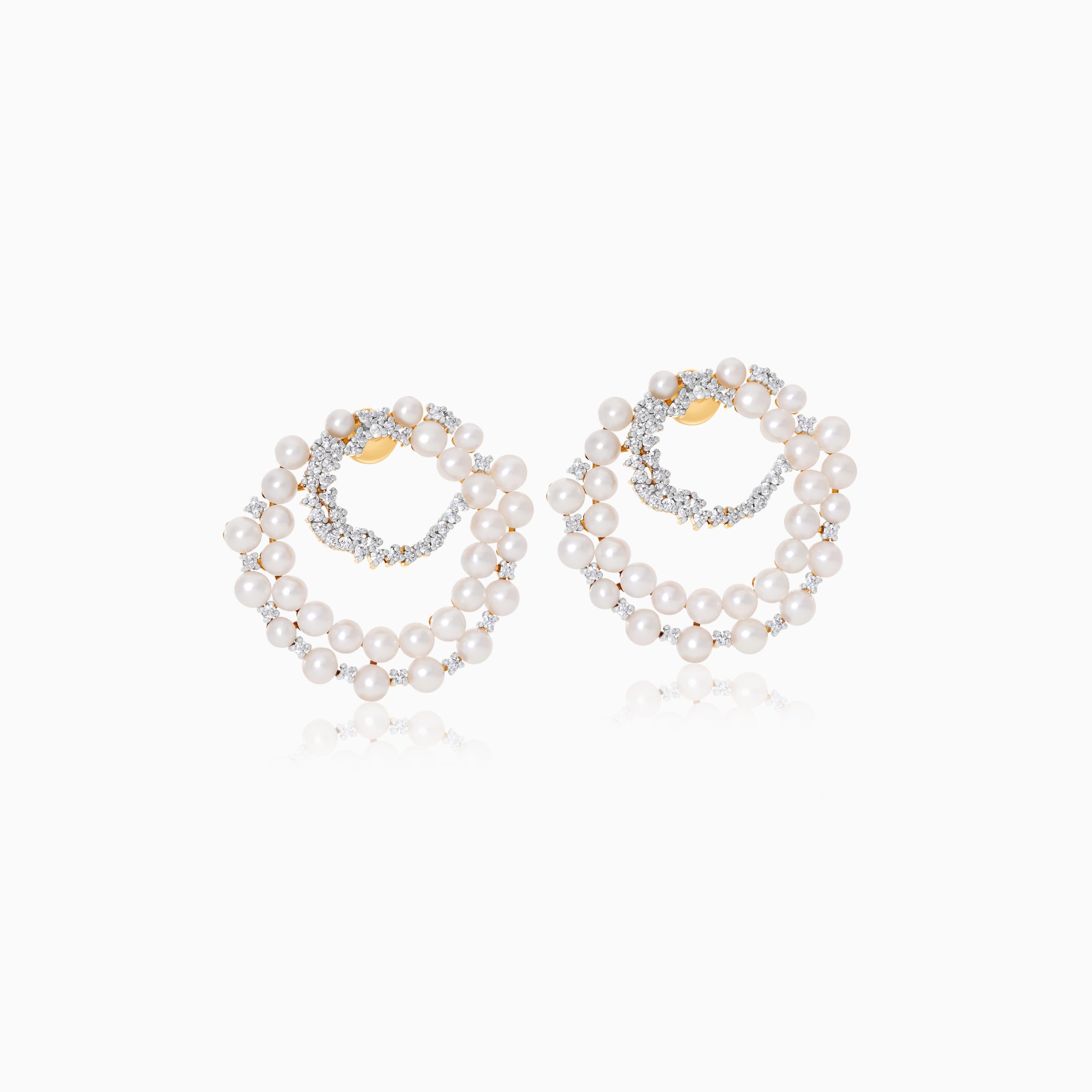18k Yellow Gold Pearl and Zircon Earrings | Danah Collection