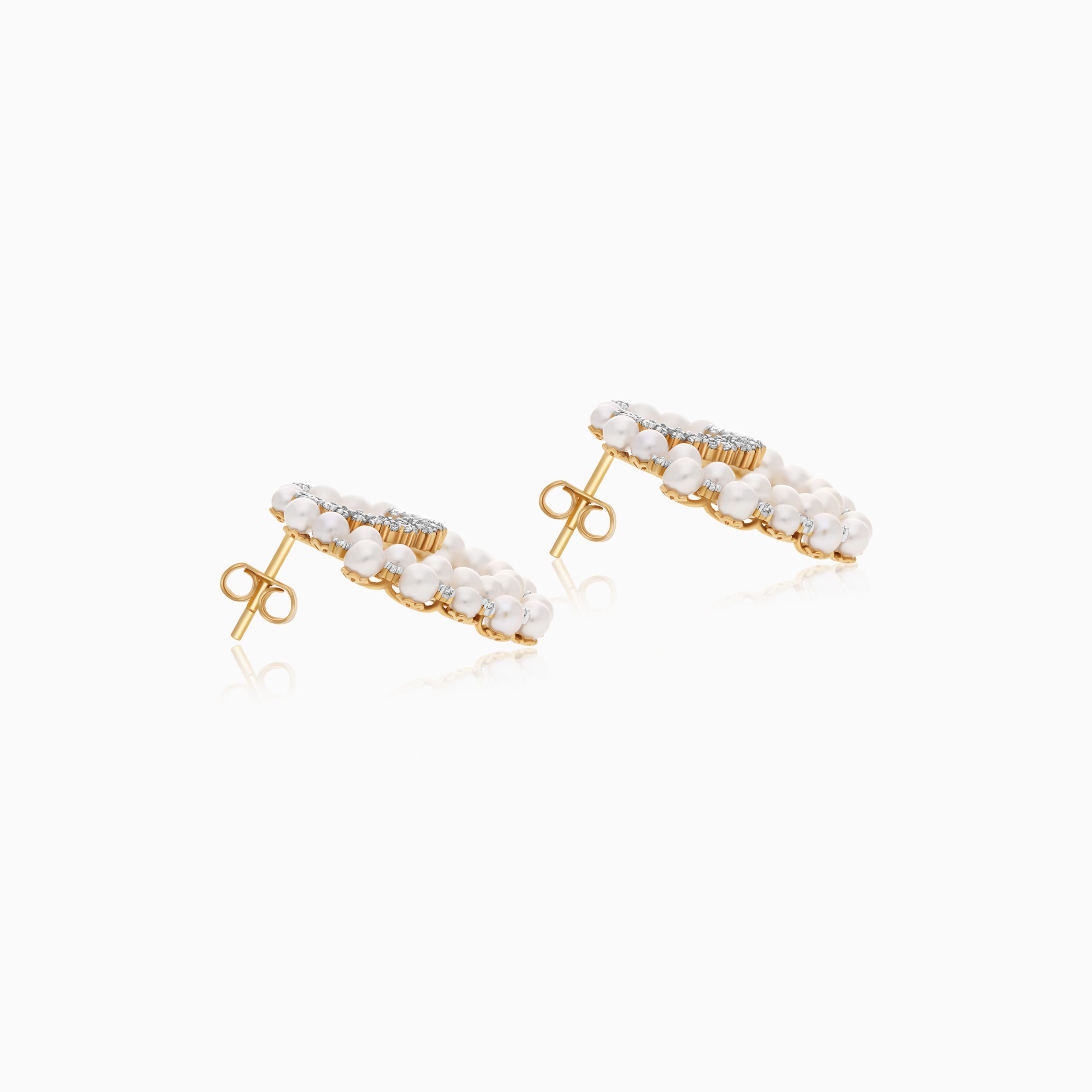 18k Yellow Gold Pearl and Zircon Earrings | Danah Collection - Image 3