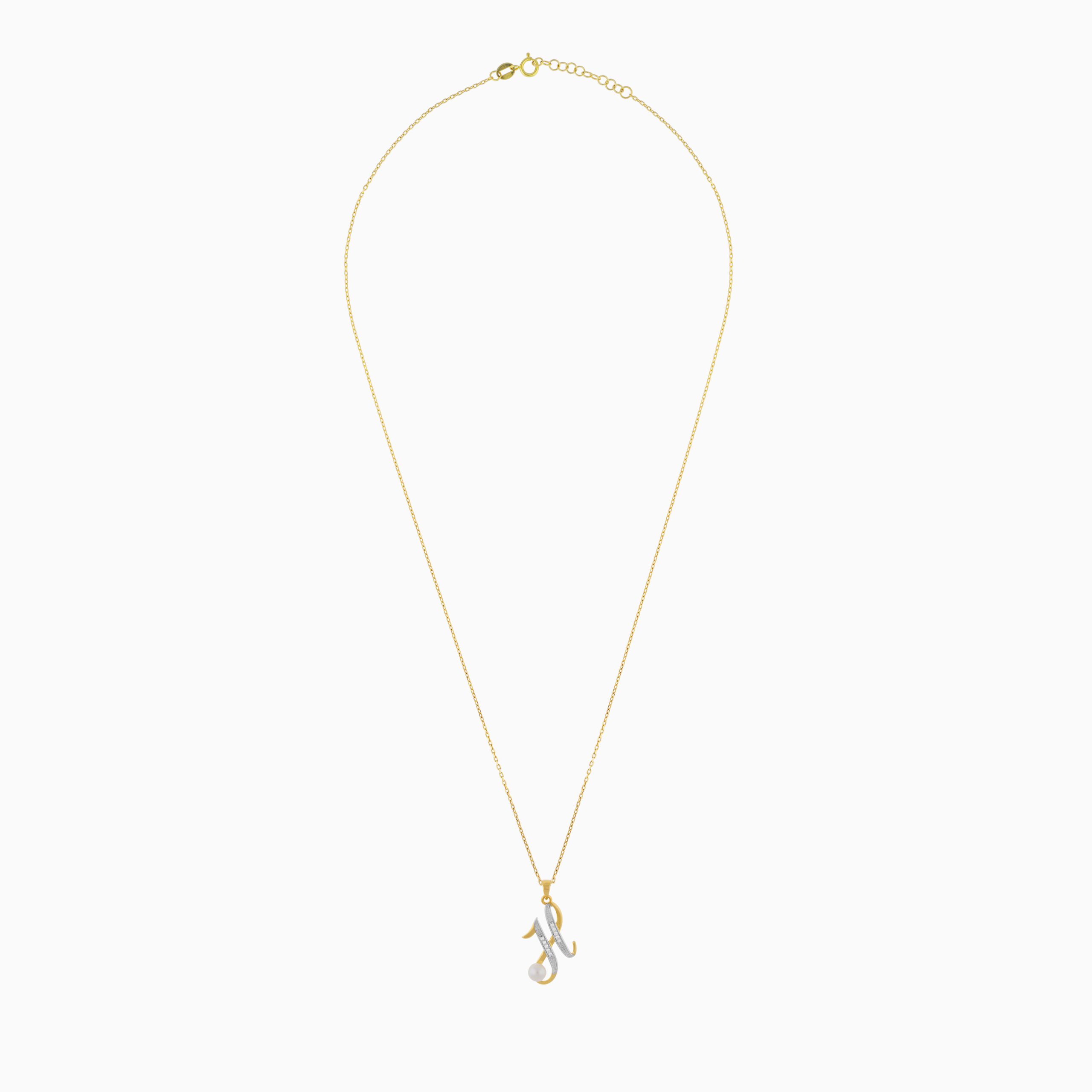18k Yellow Gold ‘H’ Letter Necklace with Natural Diamonds & Pearl | Alpha Collection - Image 3