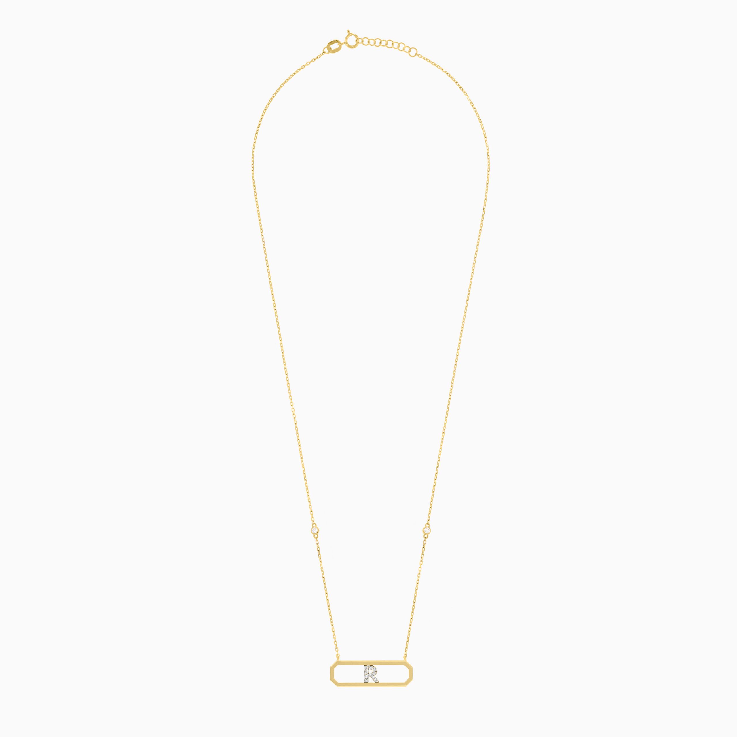 18k Yellow Gold Necklace Letter “R” with Diamonds | Alpha Collection - Image 2
