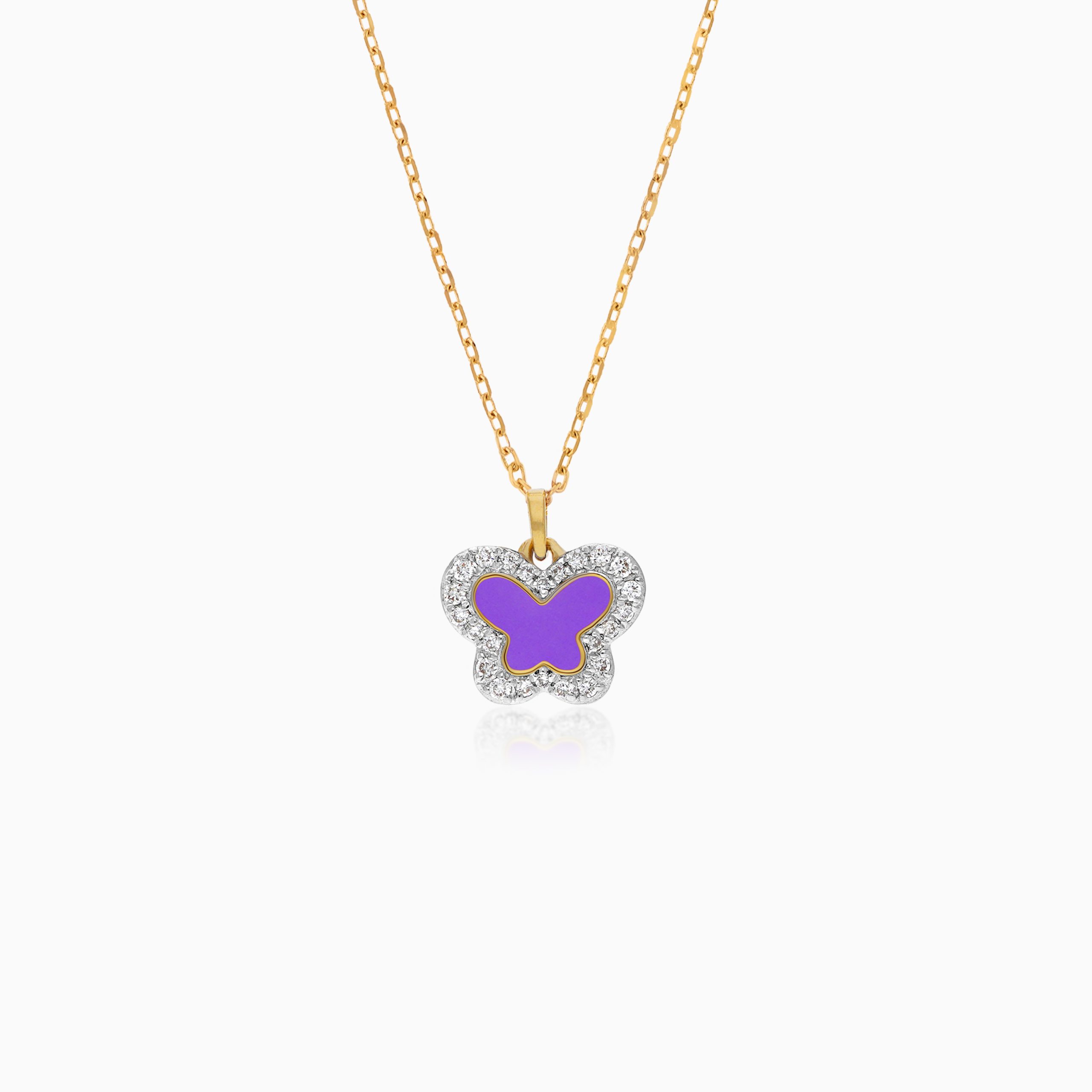18k Yellow Gold Butterfly Pendant Necklace with Enamel & Natural Diamonds | Alwan Kids Collection