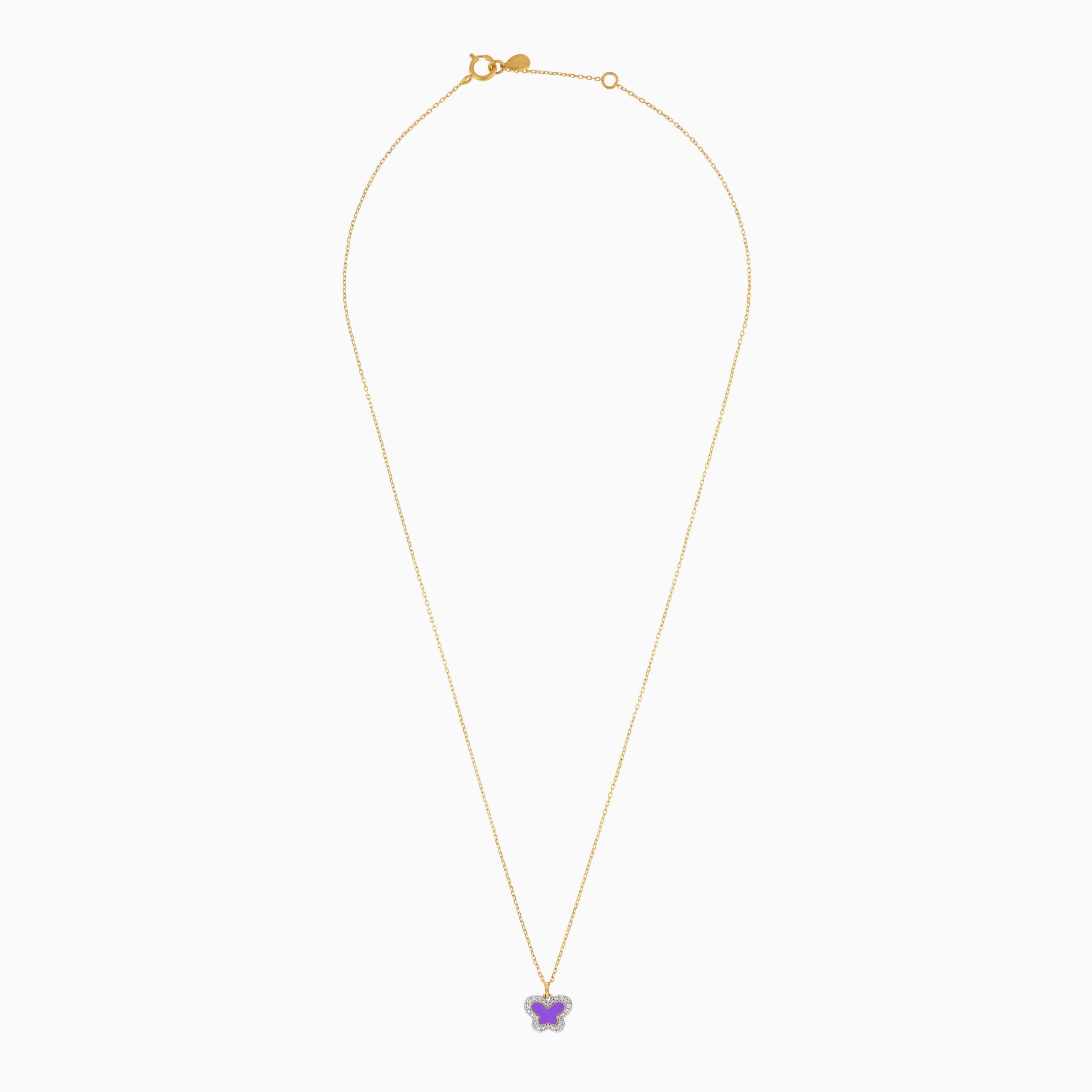18k Yellow Gold Butterfly Pendant Necklace with Enamel & Natural Diamonds | Alwan Kids Collection - Image 2