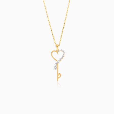 Exquisite 18K Yellow Gold Heart Key Necklace with Natural Diamonds – Dunyati Collection