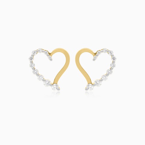 18k Yellow Gold Heart-Shaped Diamond Earrings