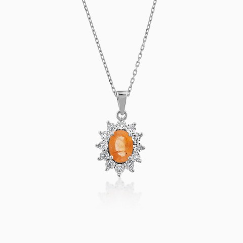 18k White Gold Natural Garnet Necklace from Diana Collection
