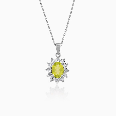 18k White Gold Diamond Necklace With Natural Peridot From Diana Collection