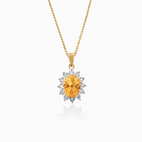 18k Yellow Gold Necklace with Citrine Stone From Diana Collection