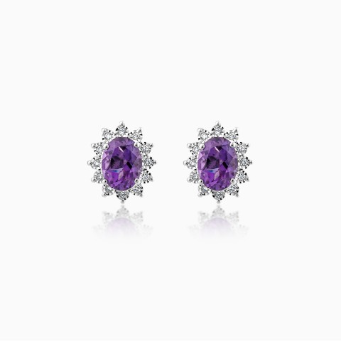 18k White Gold Earrings with Amethyst Stone From Diana Collection