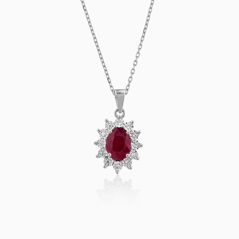 18k White Gold Necklace With Ruby Stone from Diana Collection