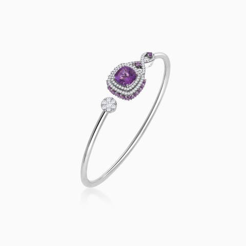 18k White Gold Bangle With Natural Diamond and Amethyst Stone From Vida Collection