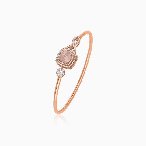 18k Rose Gold Bangle With Natural Diamonds And Rose Quartz Stone From Vida Collection