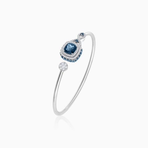18k White Gold Bangle With Natural Diamonds And London Blue Topaz stones