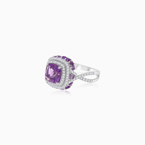 18k White Gold Ring With Natural Diamonds And Amethyst Stone From Vida Collection