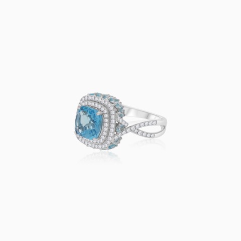 18k White Gold Ring With Natural Diamonds And Blue Topaz Stone From Vida Collection