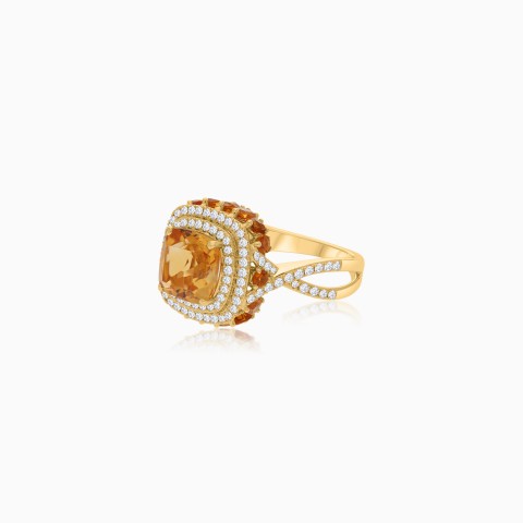 18K White Gold Ring with Diamond And Citrine Stone – Vida Collection