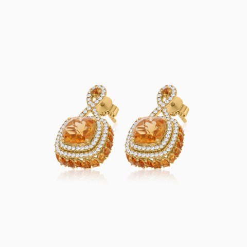 18K Yellow Gold Earrings With Diamond And Citrine Stone  – Vida Collection