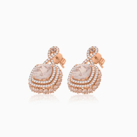 18K Rose Gold Earrings with Diamond and Rose Quartz – Vida Collection