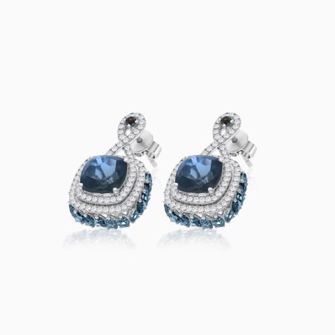 18K White Gold Earring with Diamond and London Blue Topaz – Vida Collection