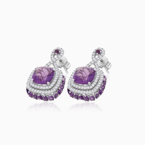 18K White Gold Earrings with Diamond and Amethyst – Vida Collection