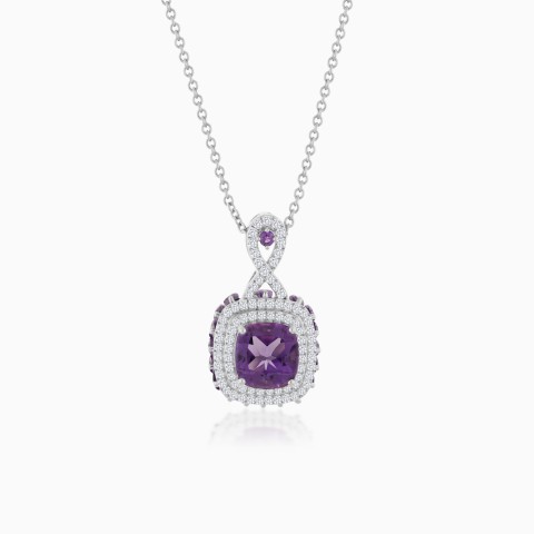 18K White Gold Necklace with Diamond and Amethyst – Vida Collection