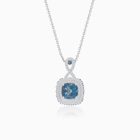 18K White Gold Necklace with Diamond and London Blue Topaz – Vida Collection