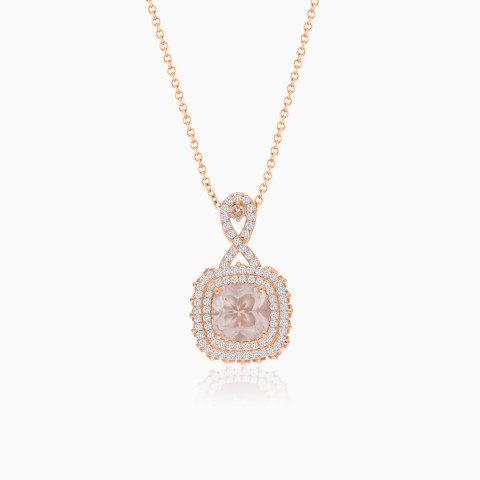 18K Rose Gold Necklace with Diamond and Rose Quartz – Vida Collection