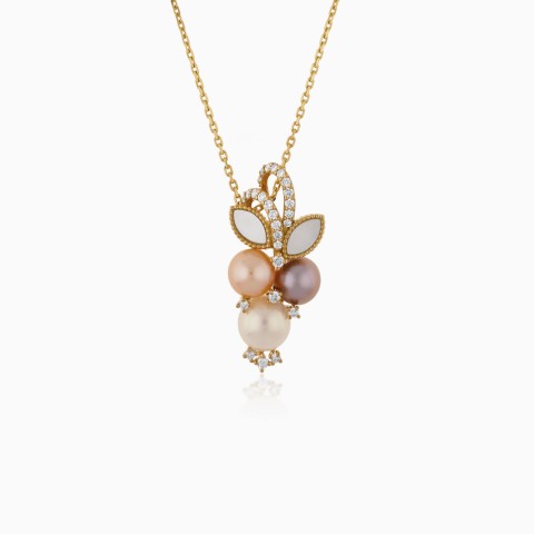 18k yellow Gold Necklace with Pearls and Diamonds from Danah Diamond Collection