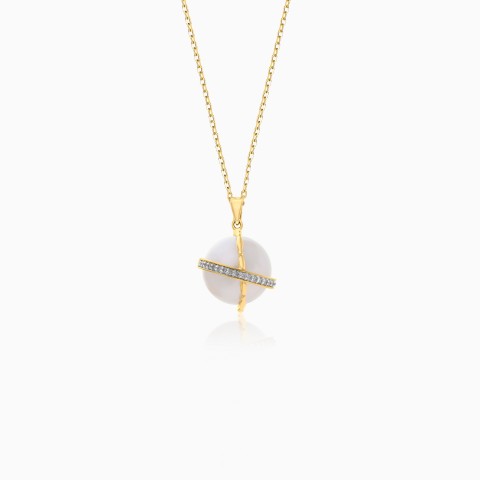 18k Yellow Gold Necklace with Pearl and Natural Diamonds From Danah Diamond Collection