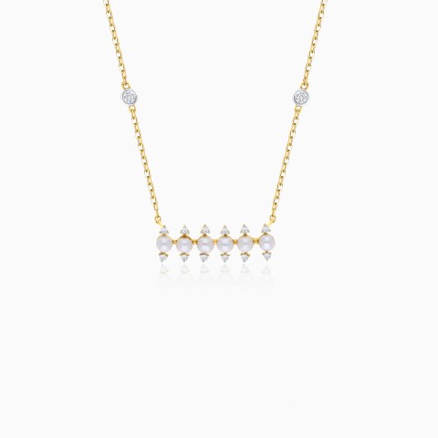 18k Yellow Gold Necklace with Pearl and Natural Diamonds From Danah Diamond Collection
