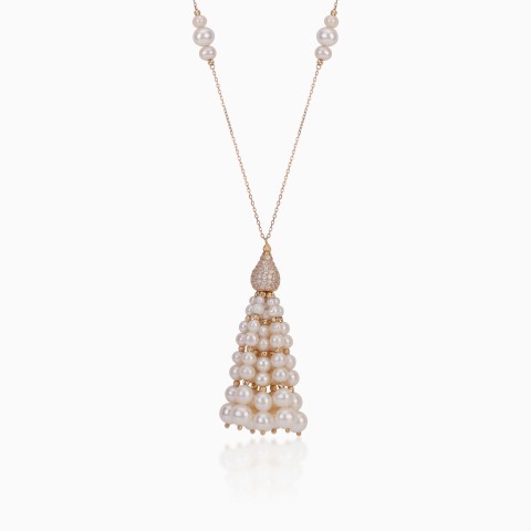 18K Yellow Gold Pearl and Zircon Necklace from Danah Collection