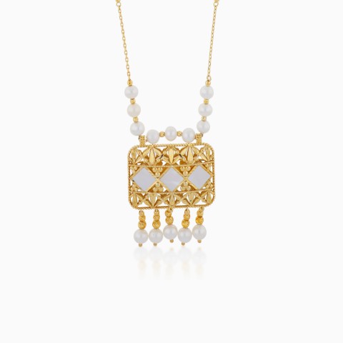 18K Yellow Gold Pearl Long Necklace from Danah Collection
