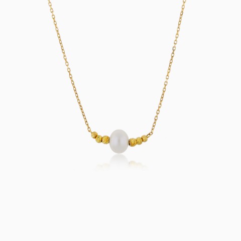 18K Yellow Gold Necklace with Single Pearl at the Center from Danah Collection