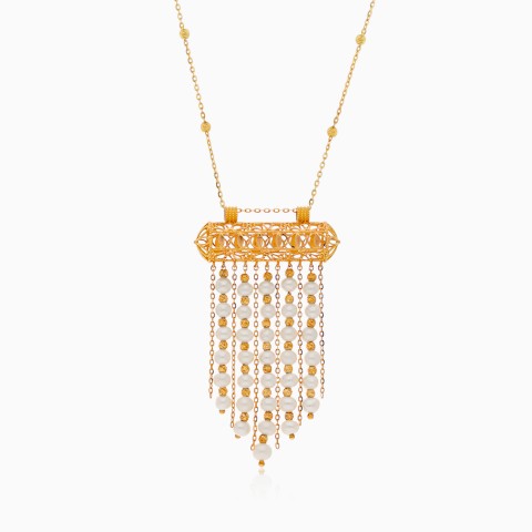 18k Yellow Gold Necklace with Dangling Pearls from Danah Collection