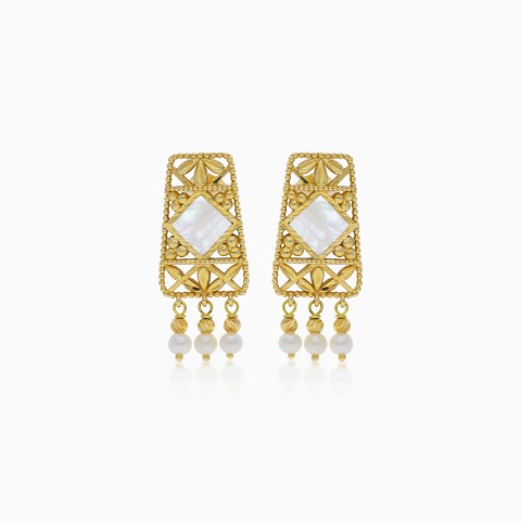 Elegant 18K Yellow Gold Pearl Earrings – Danah Collection