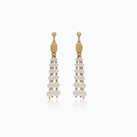 18k Yellow Gold Earrings Decorated with Dangling Pearls from Danah Collection