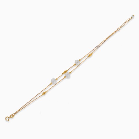 18k Yellow Gold Double Row Pearl Bracelet - Danah Collection