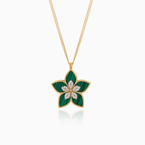 18k Yellow Gold Diamond Malachite Pendant Chain from  Fortuna Diamond Collection