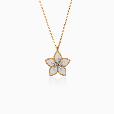18k Yellow Gold Diamonds & Mother of Pearl Pendant Chain – Fortuna Diamond Collection