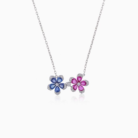 18K White Gold Necklace with Dual Floral Design from Colori Collection