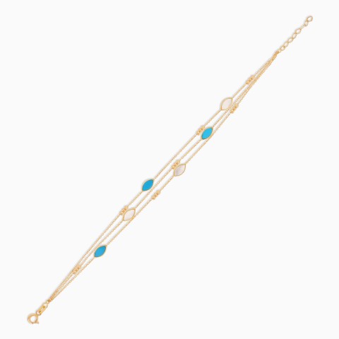 18K Yellow Gold Three-Layer Bracelet with Mother of Pearl & Turquoise - Eclat Collection