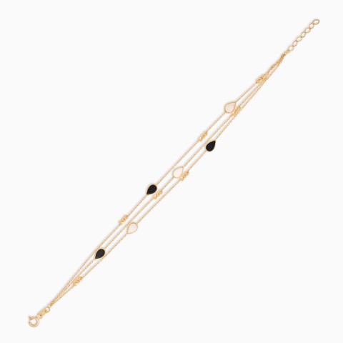 18K Yellow Gold Three-Layer Bracelet with Mother of Pearl and Black Onyx - Eclat Collection