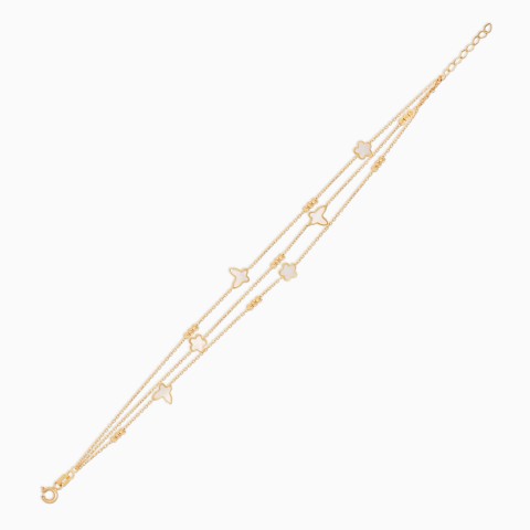 18K Yellow Gold Triple-Layer Bracelet with Butterfly & Flower Motifs - Eclat Collection