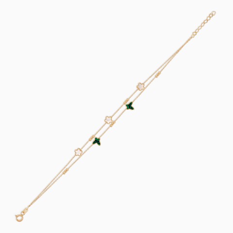 18K Yellow Gold Bracelet with Mother of Pearl & Malachite - Eclat Collection