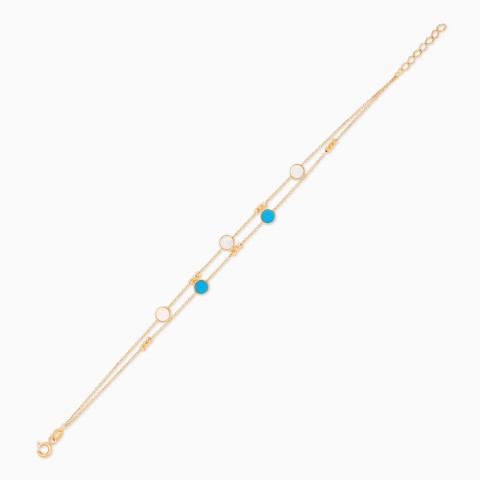 18K Yellow Gold Bracelet with Mother of Pearl & Turquoise - Eclat Collection