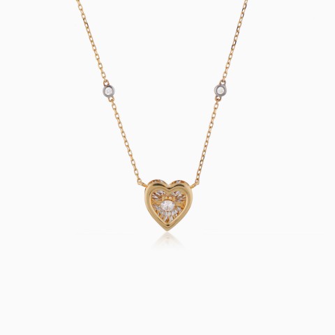 18K Yellow Gold Heart Pendant Necklace - Dancing Diamond Collection