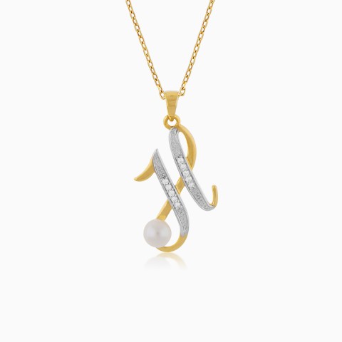 18K Yellow Gold ‘H’ Letter Diamond & Pearl Necklace – Alpha Collection
